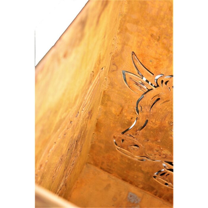 Vuurkolom | Vuurkorf met koeienkop voor tuin en terras | gemaakt van staal in roest - optiek