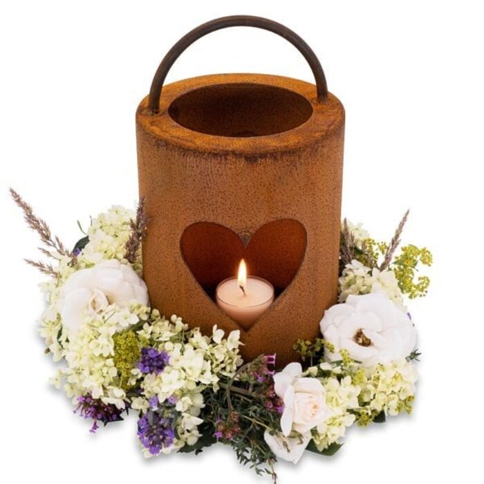 Tuindecoratie lantaarn met hartje | Metalen decoratie roest lantaarn