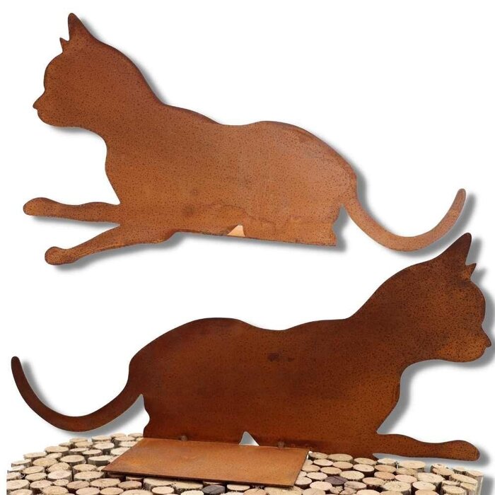 Metalen decoratie beeldje kat "Felix" | Tuindecoratie in patina