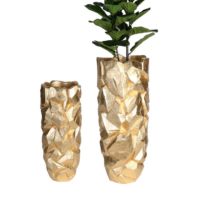 Poly/glasvezel plantenbak "Big Nugget" goud H.70cm