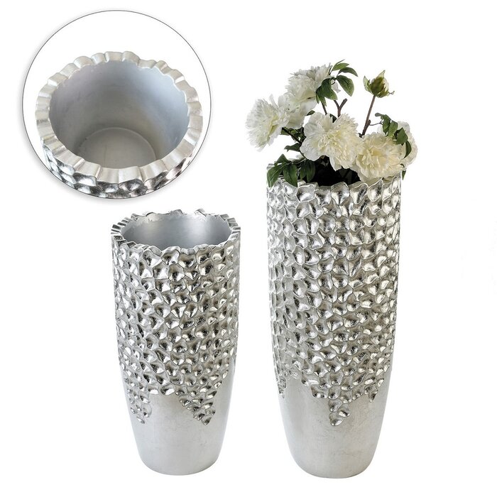 Poly/glasvezel plantenbak "Carve" zilver H.70cm