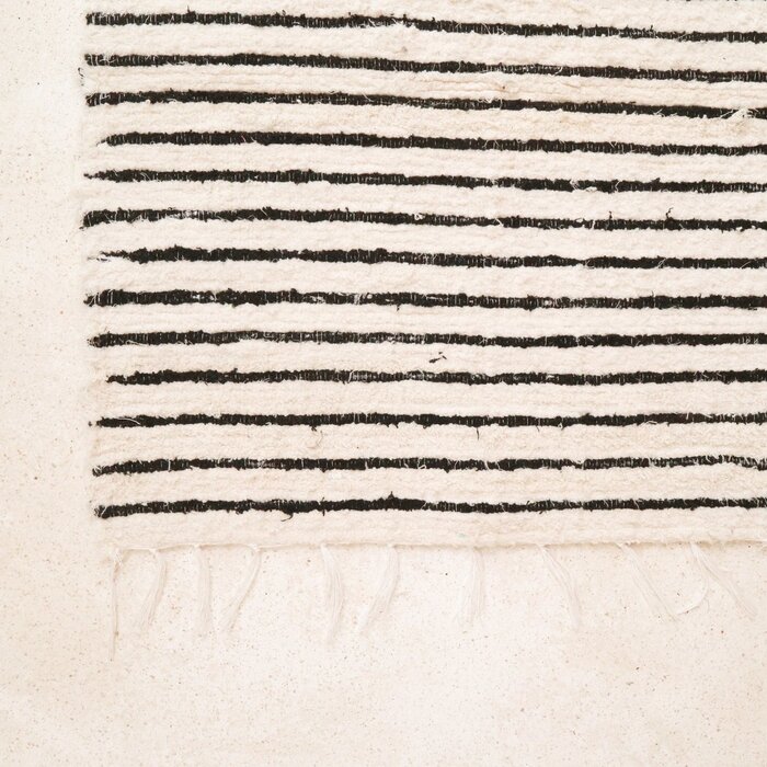 Klein katoenen vloerkleed gestreept met kwastjes 60x50 cm handgeweven tapijt UNTUK