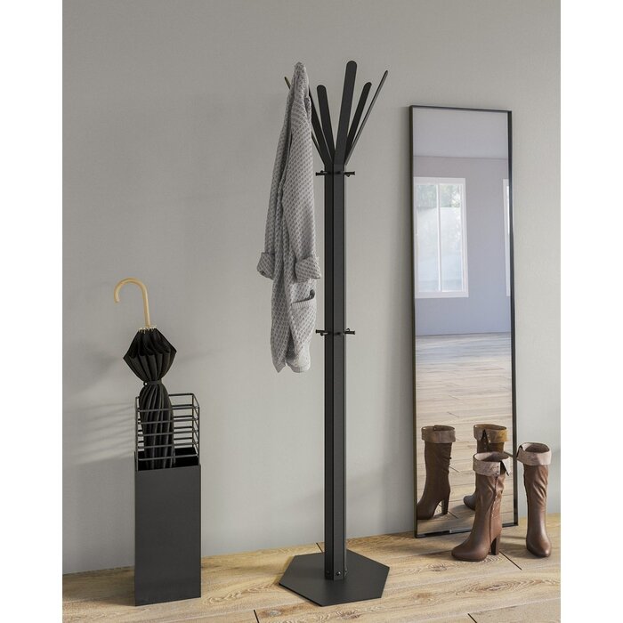Gorillz Molto - Industrieel - Staande Kapstok - 14 Kapstokhaken - Zwart - Metaal