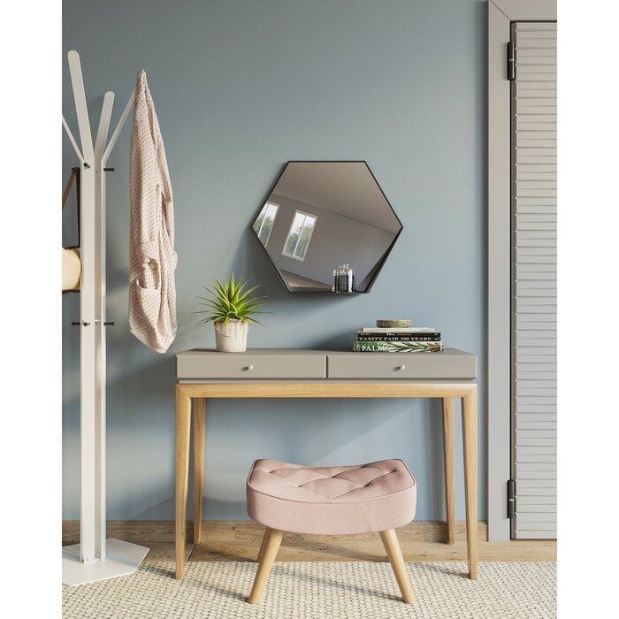 Gorillz Hive Wandspiegel met Plank - Hexagon Spiegel - 60 x 52 cm - Industrieel Zwart