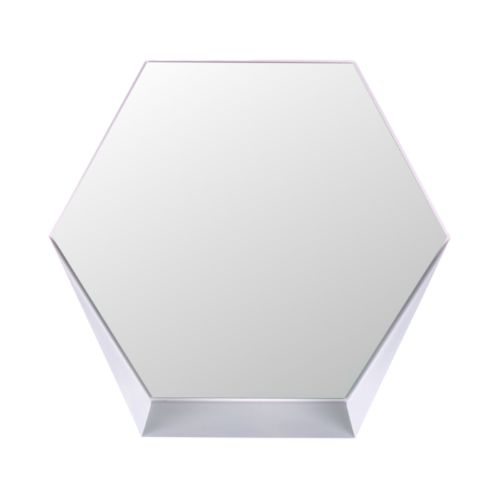 Gorillz Hive Wandspiegel met Plank - Hexagon Spiegel - 60 x 52 cm - Industrieel Wit
