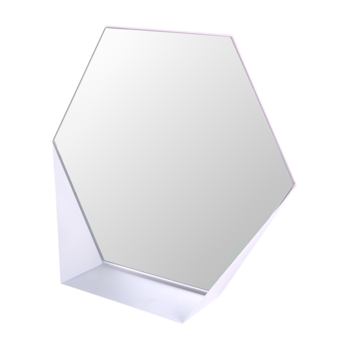 Gorillz Hive Wandspiegel met Plank - Hexagon Spiegel - 60 x 52 cm - Industrieel Wit