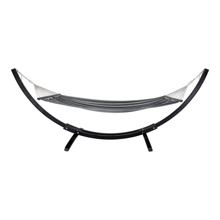 Tripoli Hangmat - Hangmat op houten standaard, lariks, polyester/katoen, zwart/grijs/wit