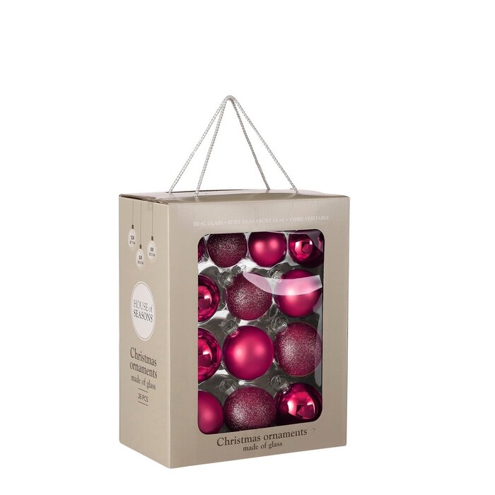 Kerstballen Set - 26 Stuks - Ø7 cm - Glas - Fuchsia