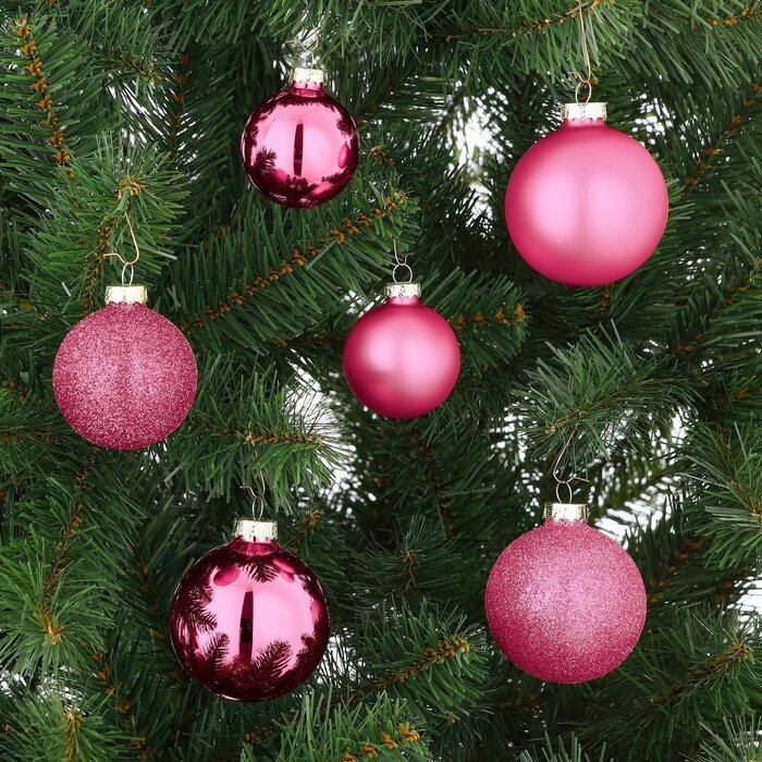 Kerstballen Set - 26 Stuks - Ø7 cm - Glas - Fuchsia