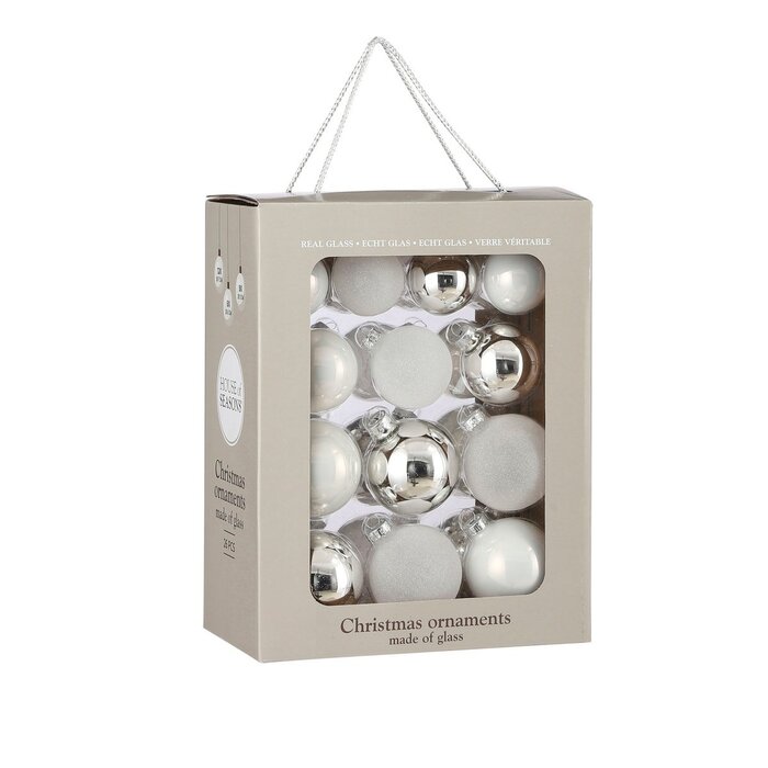 Kerstballen Set - 26 Stuks - Ø7 cm - Glas - Wit