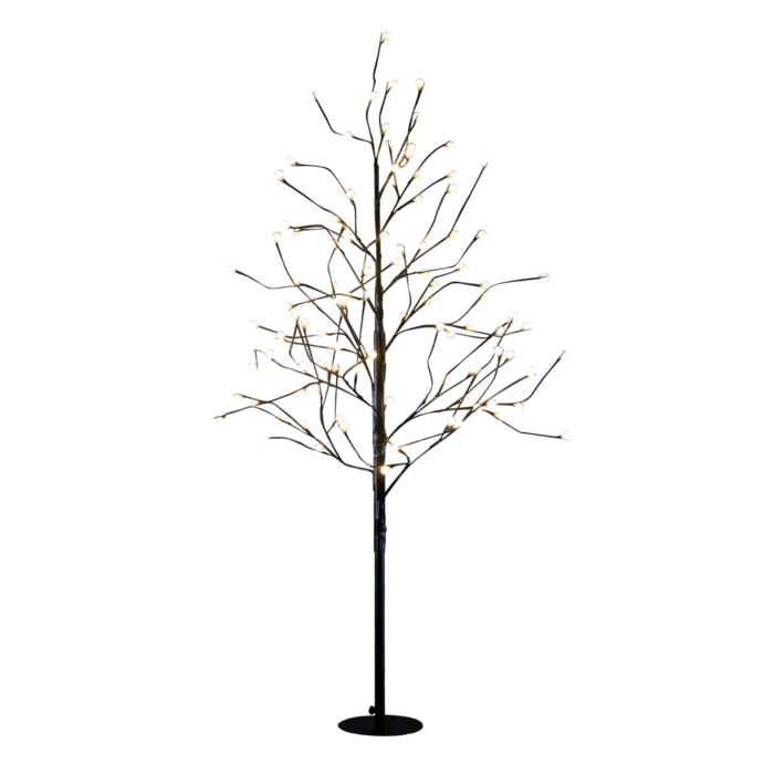 Boom met Klassiek Witte LED Verlichting - H150 x Ø80 cm - Metaal - Zwart