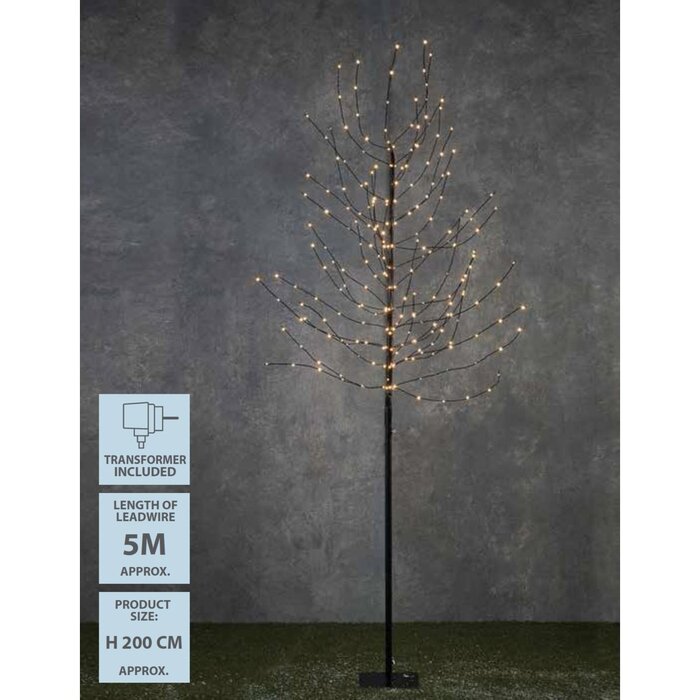 Boom met Warm Witte LED Verlichting - H200 x Ø18 cm - Zwart