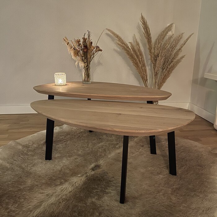 Wood & Work Eiken kiezelvorm salontafels