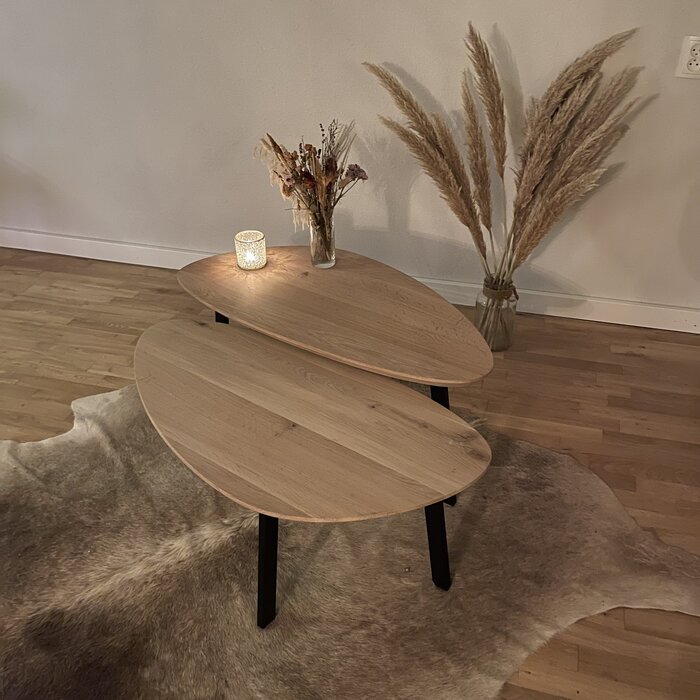 Wood & Work Eiken kiezelvorm salontafels