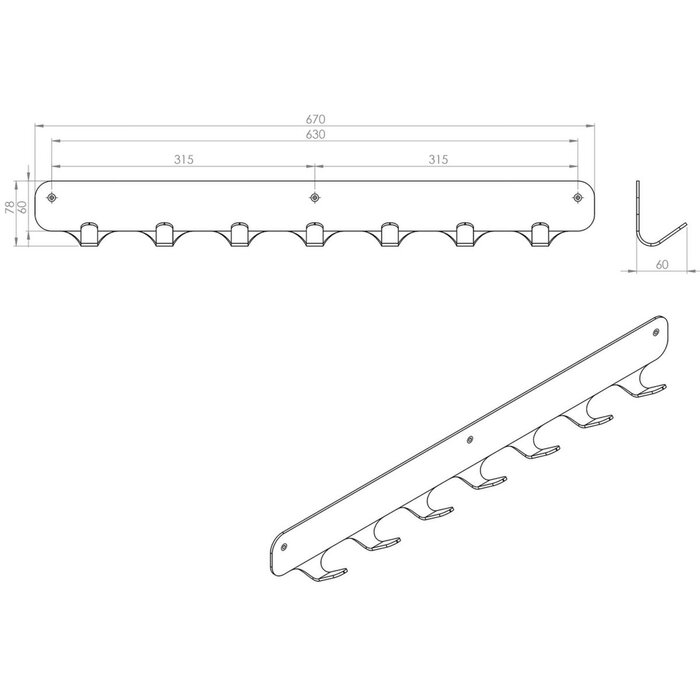 Gorillz Rounded Seven - Wandkapstok - 7 Kapstok Haken - Zwart