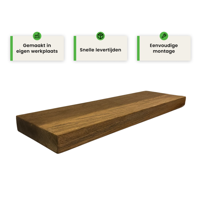 Wood & Work Houten wandplank  - Castle brown -  Groot - 4cm dik eiken - Recht