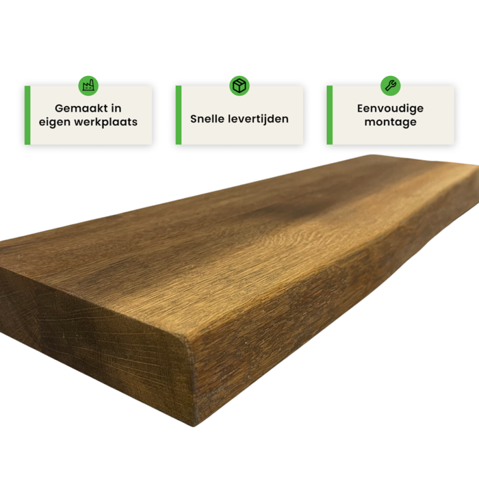 Wood & Work Houten wandplank - Castle brown - Klein - 4cm dik eiken - Boomstam