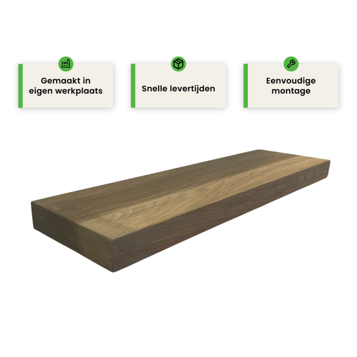 Wood & Work Houten wandplank - Havanna - Klein - 4cm dik eiken - Recht