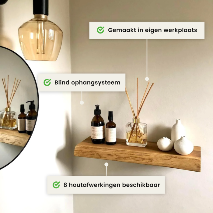 Wood & Work Houten wandplank - Havanna - Klein - 4cm dik eiken - Boomstam