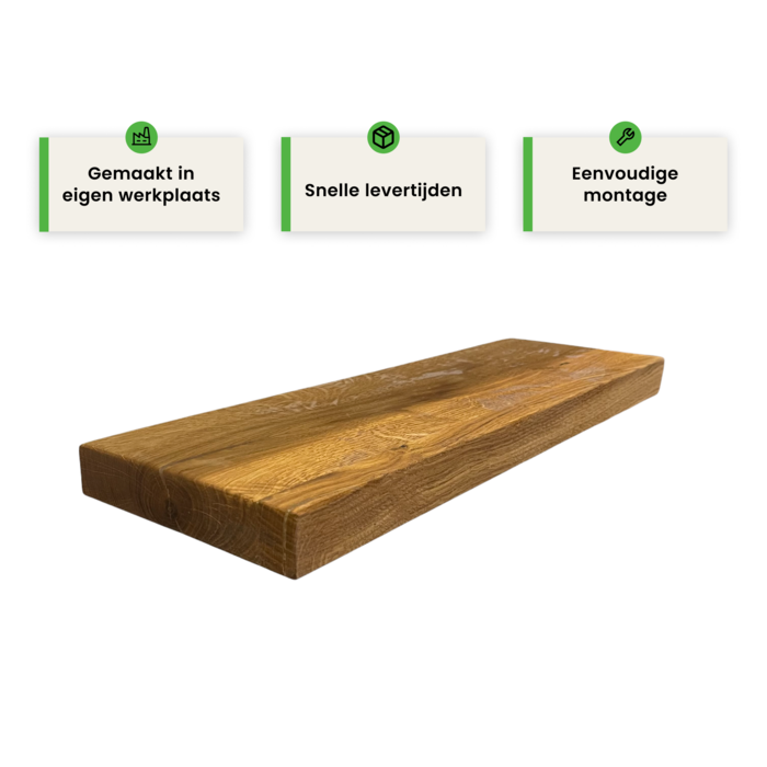 Wood & Work Houten wandplank - Pure - Klein - 4cm dik eiken - Recht