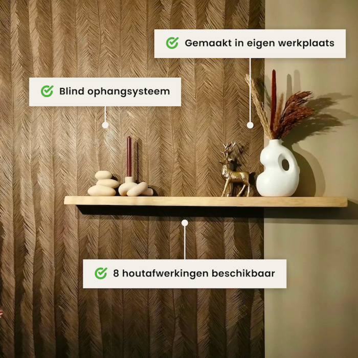 Wood & Work Houten wandplank - Pure - Klein - 4cm dik eiken - Recht