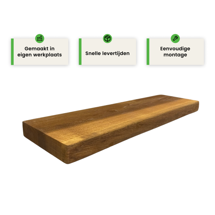 Wood & Work Houten wandplank - Pure - Klein - 4cm dik eiken - Boomstam