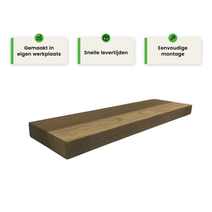 Wood & Work Houten wandplank  - Ash grey -  Groot - 4cm dik eiken - Recht