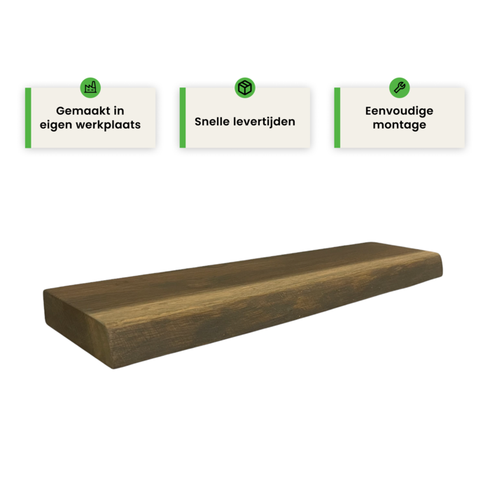 Wood & Work Houten wandplank - Ash grey - Klein - 4cm dik eiken - Boomstam