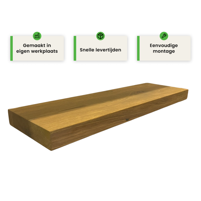 Wood & Work Houten wandplank - Smoked oak - Klein - 4cm dik eiken - Recht