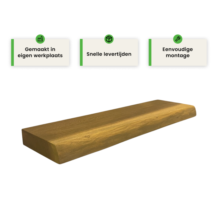 Wood & Work Houten wandplank  - Smoked oak -  Groot - 4cm dik eiken - Boomstam