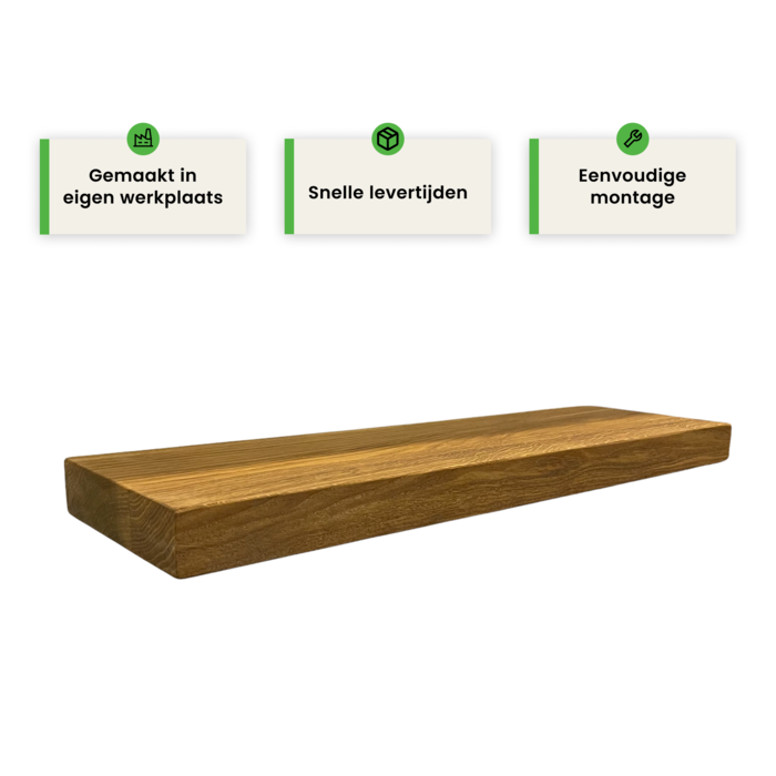 Wood & Work Houten wandplank - Oak - Klein - 4cm dik eiken - Recht