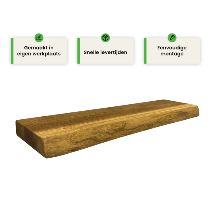 Wood & Work Houten wandplank - Oak - Klein - 4cm dik eiken - Boomstam