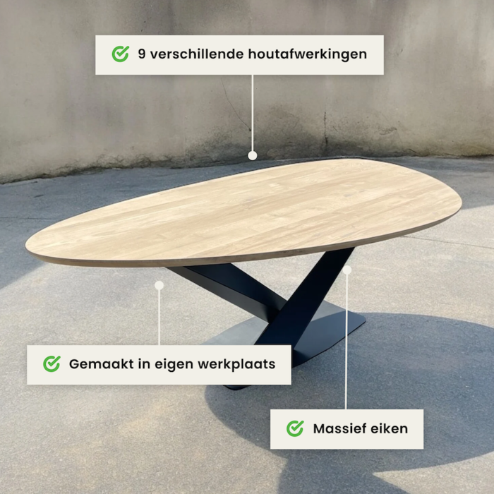Wood & Work Eiken tafelblad kiezelvorm met facet