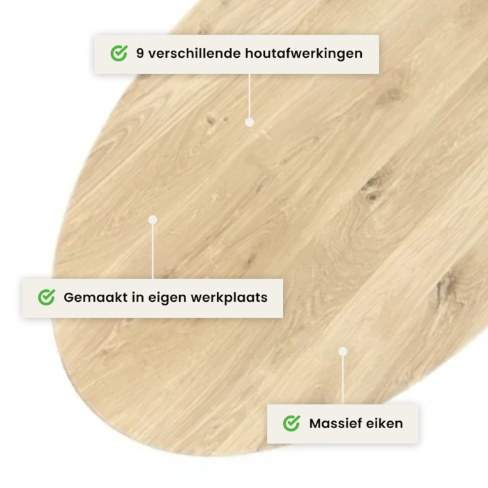 Wood & Work Eiken tafelblad ovaal - 4cm dik eiken