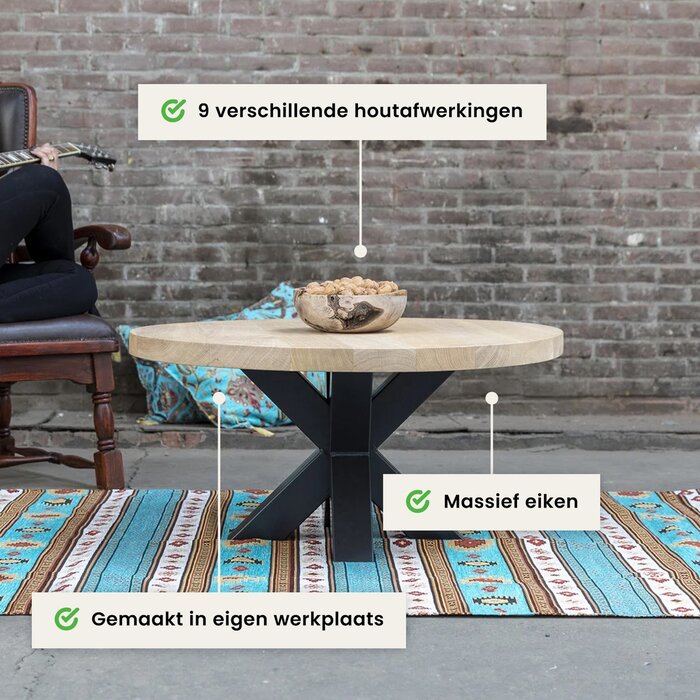 Nordstahl Houten salontafel - 4cm dik eiken - Rond