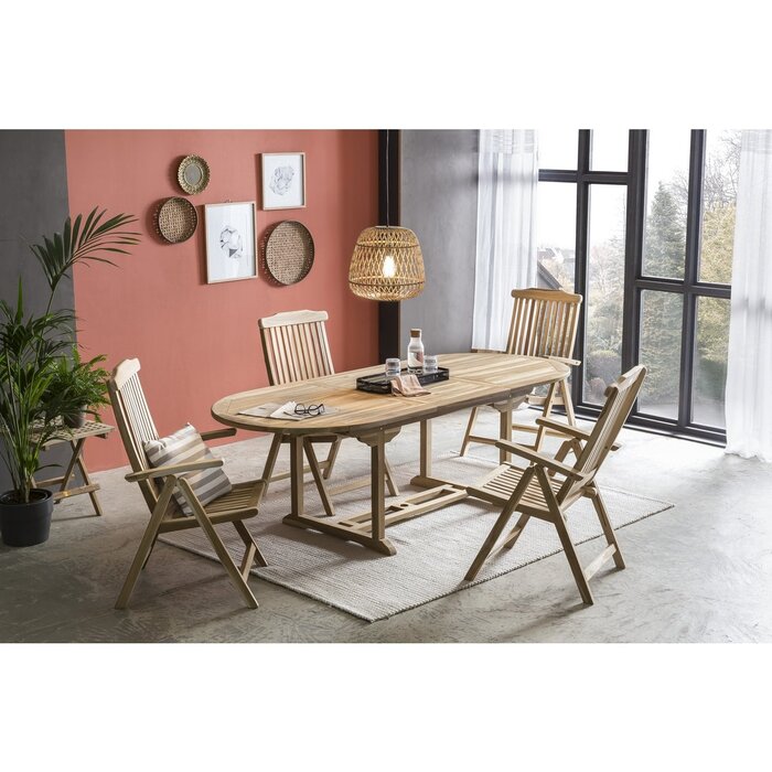 Tuintafel, 180x100 cm ovaal, uitschuifbaar, teak