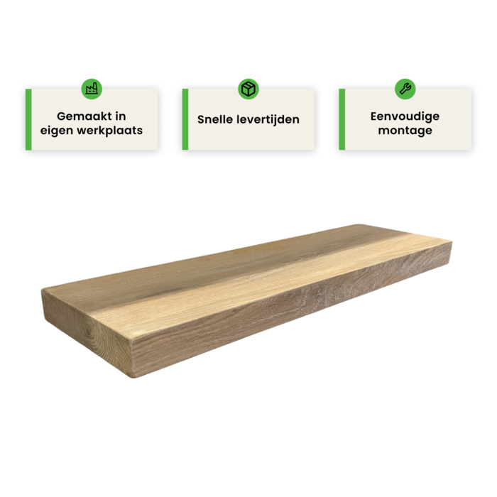 Wood & Work Wandplank - Eiken - Op Maat - Zwevend - Zelf Samenstellen