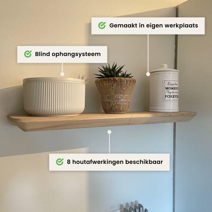 Wood & Work Eiken wandplank - Zwevend - Facet