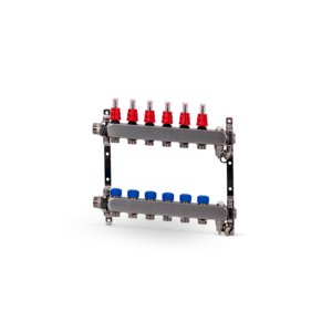 Zewotherm RVS verdeler voor 2 groepen met flowmeter en 1" aansluiting