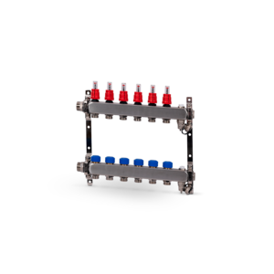 Zewotherm RVS verdeler voor 7 groepen met flowmeter en 1" aansluiting