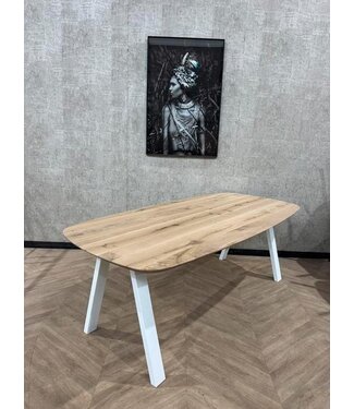 Eiken eettafel Deens ovaal 215cm x 100cm wit frame *nieuw