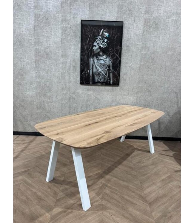Eiken eettafel Deens ovaal 215cm x 100cm wit frame *nieuw