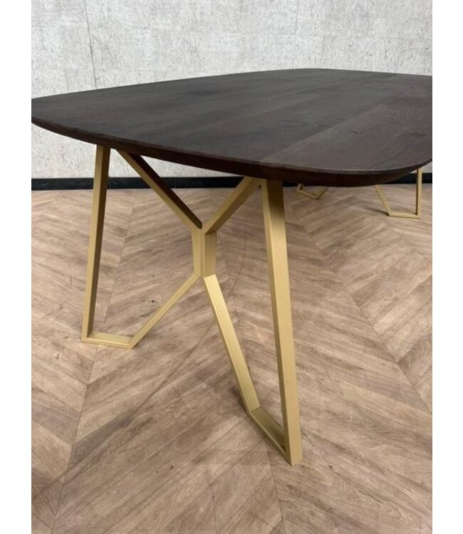 Eiken eettafel donker bruin + gouden frame 210x110 *showroom