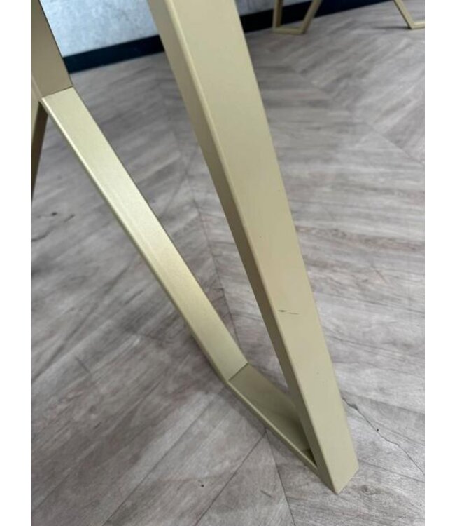 Eiken eettafel donker bruin + gouden frame 210x110 *showroom