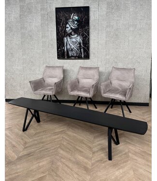 Eetkamerbank eiken zwart + 3 beige stoelen *showroom