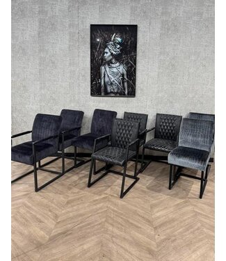Goedkope set 8 eetkamerstoelen zwart/grijs/bruin *showroomm
