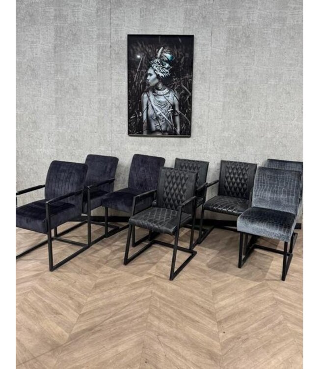 Goedkope set 8 eetkamerstoelen zwart/grijs/bruin *showroom