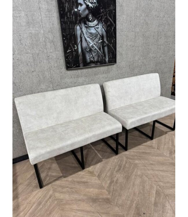 2 eetkamerbankjes Topa créme/wit 2x 110cm / 220cm *nieuw