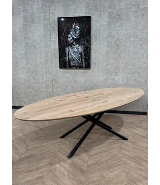 Eiken eettafel ovaal matte lak incl frame 260x110 *nieuw