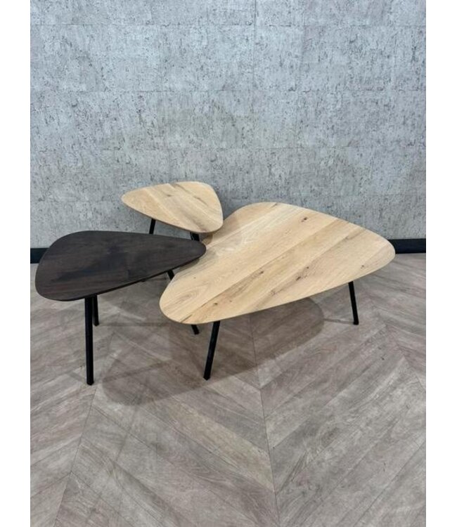 Trio setje Kiezel salontafeltjes eiken *showroom